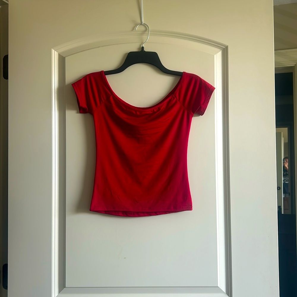 Shein Off The Shoulder Red Shirt